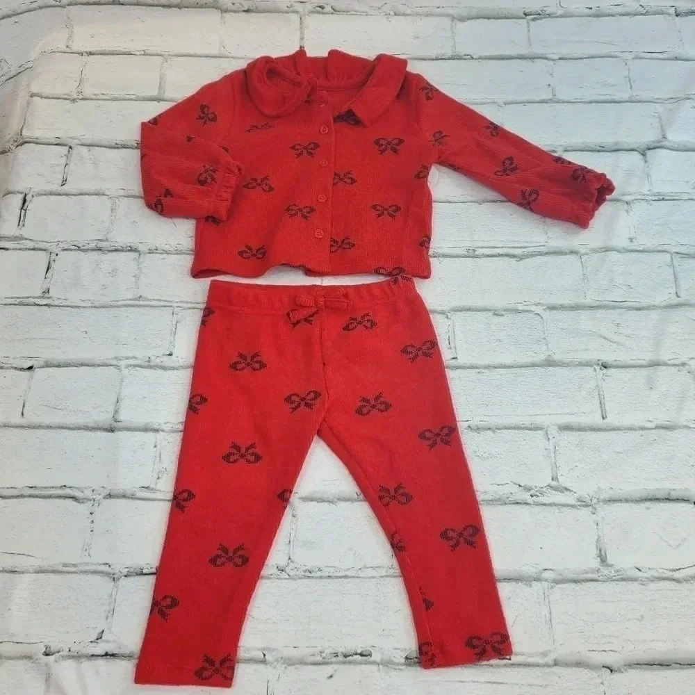 12M Red and Black Bow Cardigan Pant Set Unisex Kids Clothes Matching Holiday…